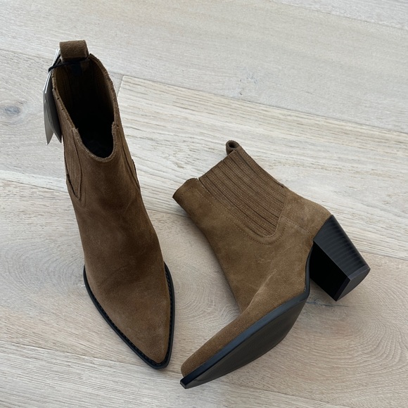 100% leather mango Brown tan Suede leather Ankle Boots Sz 37 / 7 women’s - Picture 7 of 15